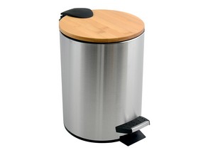 ADONIS TRASH CAN WITH PEDAL 17X22,5 CM BRUSHED STEEL/WOOD