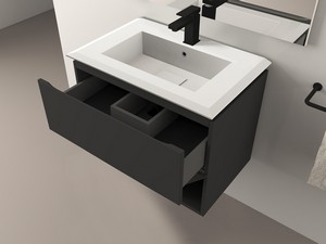 Meuble salle de bains LUX L70 cm suspendu avec 2 tiroirs et lavabo Unitop en résine - finition graphite mat