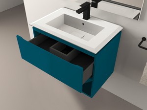 Meuble salle de bains LUX L70 cm suspendu avec 2 tiroirs et lavabo Unitop en résine - finition bleu pétrole mat