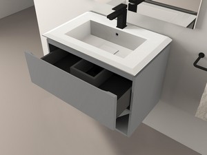 Meuble salle de bains LUX L70 cm suspendu avec 2 tiroirs et lavabo Unitop en résine - finition gris mat