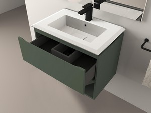 Hängebadmöbel LUX L70 cm mit 2 Schubladen und Unitop-Waschbecken aus Harz – Ausführung Grün matt