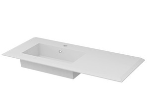 Meuble salle de bains LUX L106 cm sur pieds avec 2 tiroirs, 1 porte et lavabo Unitop en résine - finition blanc mat