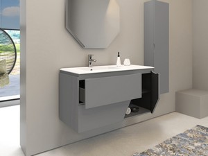 LUX L106 CM WALL-MOUNTED BATHROOM CABINET WITH 2 DRAWERS, 1 DOOR AND UNITOP RESIN WASHBASIN - CLOUD GREY FINISH