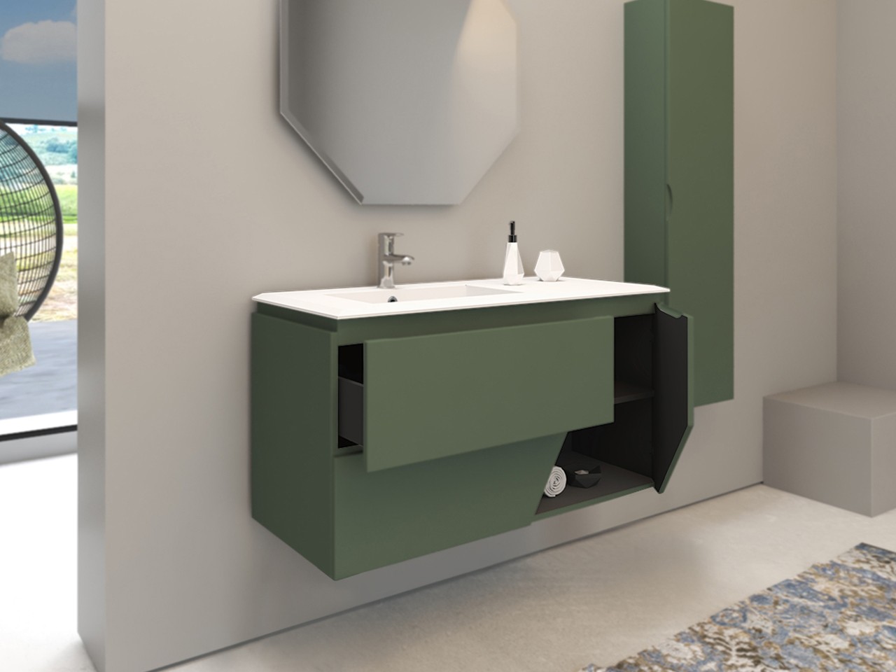 LUX L106 CM WALLMOUNTED BATHROOM WITH 2 DRAWERS, 1 DOOR AND