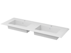Meuble salle de bains LUX L140 cm suspendu avec 4 tiroirs et lavabo Unitop double vasque en résine - finition vert mat