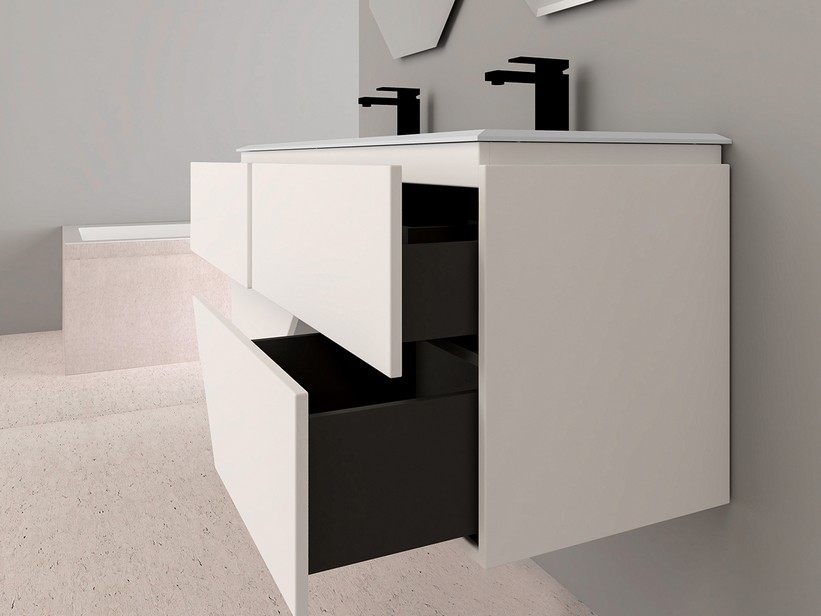 LUX L140 CM WALL-MOUNTED BATHROOM UNIT WITH 4 DRAWERS AND UNITOP DOUBLE ...