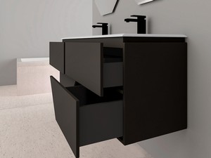 LUX L140 CM WALL-MOUNTED BATHROOM UNIT WITH 4 DRAWERS AND UNITOP DOUBLE BASIN IN RESIN - GRAPHITE FINISH