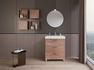 GARDENIA L70 CM FLOOR-STANDING BATHROOM CABINET WITH 3 DRAWERS AND RESIN UNITOP WASHBASIN - WALNUT FINISH