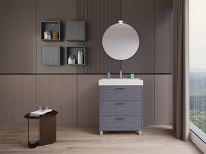 Meuble salle de bains Gardenia L70 cm sur pieds avec 3 tiroirs et lavabo Unitop en résine - finition ORME ONYX