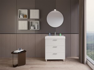 GARDENIA L70 CM FLOOR-STANDING BATHROOM CABINET WITH 3 DRAWERS AND RESIN UNITOP WASHBASIN - CREAM ELM FINISH