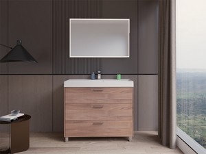 Meuble salle de bains Gardenia L100 cm sur pieds avec 3 tiroirs et lavabo Unitop en résine - finition noyer