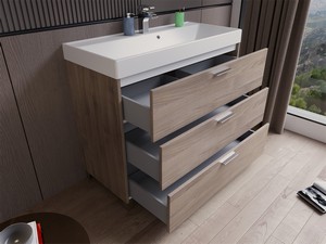 GARDENIA L100 CM FLOOR-STANDING BATHROOM CABINET WITH 3 DRAWERS AND RESIN UNITOP WASHBASIN - WALNUT FINISH