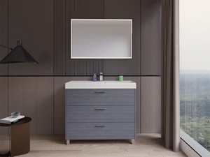 GARDENIA L100 CM FLOOR-STANDING BATHROOM CABINET WITH 3 DRAWERS AND RESIN UNITOP WASHBASIN - ONYX ELM FINISH