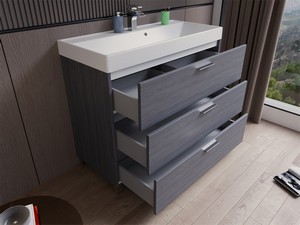 Meuble salle de bains Gardenia L100 cm sur pieds avec 3 tiroirs et lavabo Unitop en résine - finition ORME ONYX