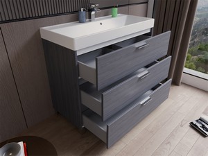 Mobile Bagno Gardenia L100 cm in appoggio a terra con 3 Cassetti e Lavabo Unitop in resina - finitura OLMO ONYX