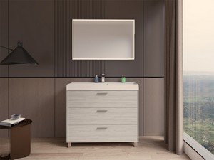GARDENIA L100 CM FLOOR-STANDING BATHROOM CABINET WITH 3 DRAWERS AND RESIN UNITOP WASHBASIN - CREAM ELM FINISH