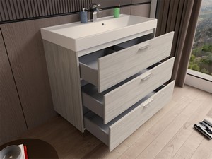 GARDENIA L100 CM FLOOR-STANDING BATHROOM CABINET WITH 3 DRAWERS AND RESIN UNITOP WASHBASIN - CREAM ELM FINISH