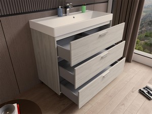 Meuble salle de bains Gardenia L100 cm sur pieds avec 3 tiroirs et lavabo Unitop en résine - finition ORME CRÈME