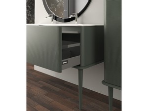 Meuble salle de bains ATLAS L64 cm suspendu avec 1 tiroir et lavabo Unitop en résine - finition vert mat