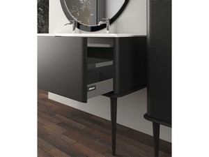 Meuble salle de bains ATLAS L64 cm suspendu avec 1 tiroir et lavabo Unitop en résine - finition noir mat