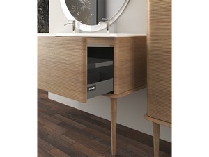 Meuble salle de bains ATLAS L98 cm suspendu avec 1 tiroir et lavabo Unitop en résine - finition chêne tabac mat