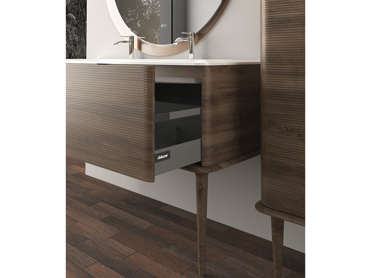 Meuble salle de bains ATLAS L144 cm suspendu avec 2 tiroirs et lavabo