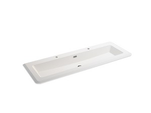 Meuble salle de bains ATLAS L144 cm à poser avec 2 tiroirs et lavabo Unitop en résine - finition coton mat