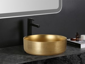 Lavabo da Appoggio Sesia Ø39,5xH11,5 in Ceramica Oro Satinato