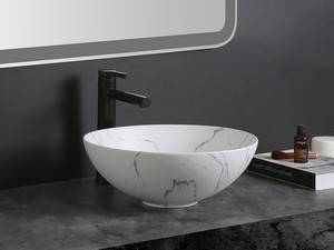 Lavabo da Appoggio Scrivia Ø40xH15 in Ceramica effetto Marmo Statuario Bianco Opaco