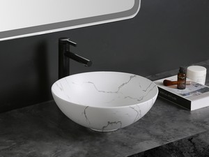 Lavabo da Appoggio Scrivia Ø40xH15 in Ceramica effetto Marmo Statuario Bianco Opaco