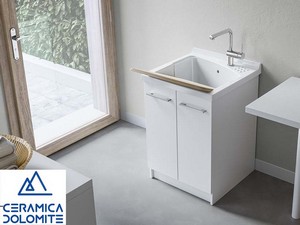 Mobile Lavatoio REVINE 61x61 cm con 2 Ante e Lavabo in Ceramica Bianco