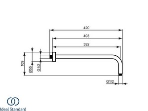 Bras de douche Ideal Standard® Idealrain 40cm argent brossé