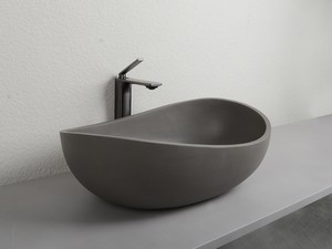 Lavabo da Appoggio Cement 57x37xH20 cm in Resina e Cemento finitura Grigio Naturale