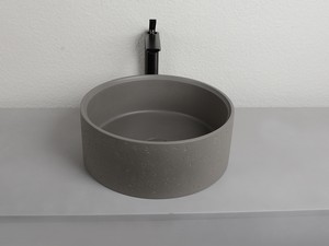 Lavabo da Appoggio Travertine Ø39xH15 cm in Resina e Cemento finitura Grigio Naturale