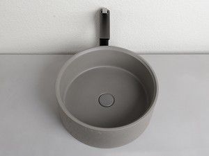 Lavabo da Appoggio Travertine Ø39xH15 cm in Resina e Cemento finitura Grigio Naturale