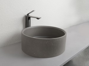 Lavabo da Appoggio Travertine Ø39xH15 cm in Resina e Cemento finitura Grigio Naturale