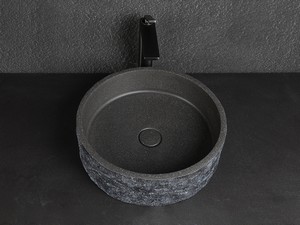 Lavabo da Appoggio Roughstone Ø40xH12 cm in Resina e Cemento finitura Granito Scuro