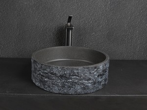 Lavabo da Appoggio Roughstone Ø40xH12 cm in Resina e Cemento finitura Granito Scuro