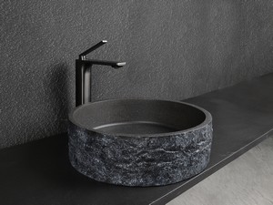 Lavabo da Appoggio Roughstone Ø40xH12 cm in Resina e Cemento finitura Granito Scuro