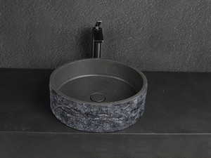 Lavabo da Appoggio Roughstone Ø40xH12 cm in Resina e Cemento finitura Granito Scuro