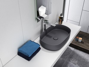 Lavabo da Appoggio Infinity Ellittico 55x36 H12 cm Ceramica Grigio Opaco