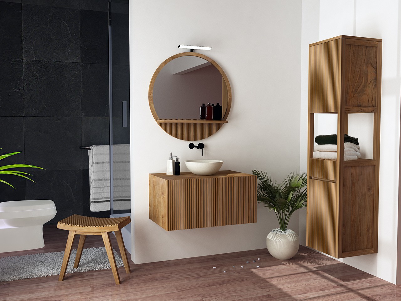 specchio per bagno in legno