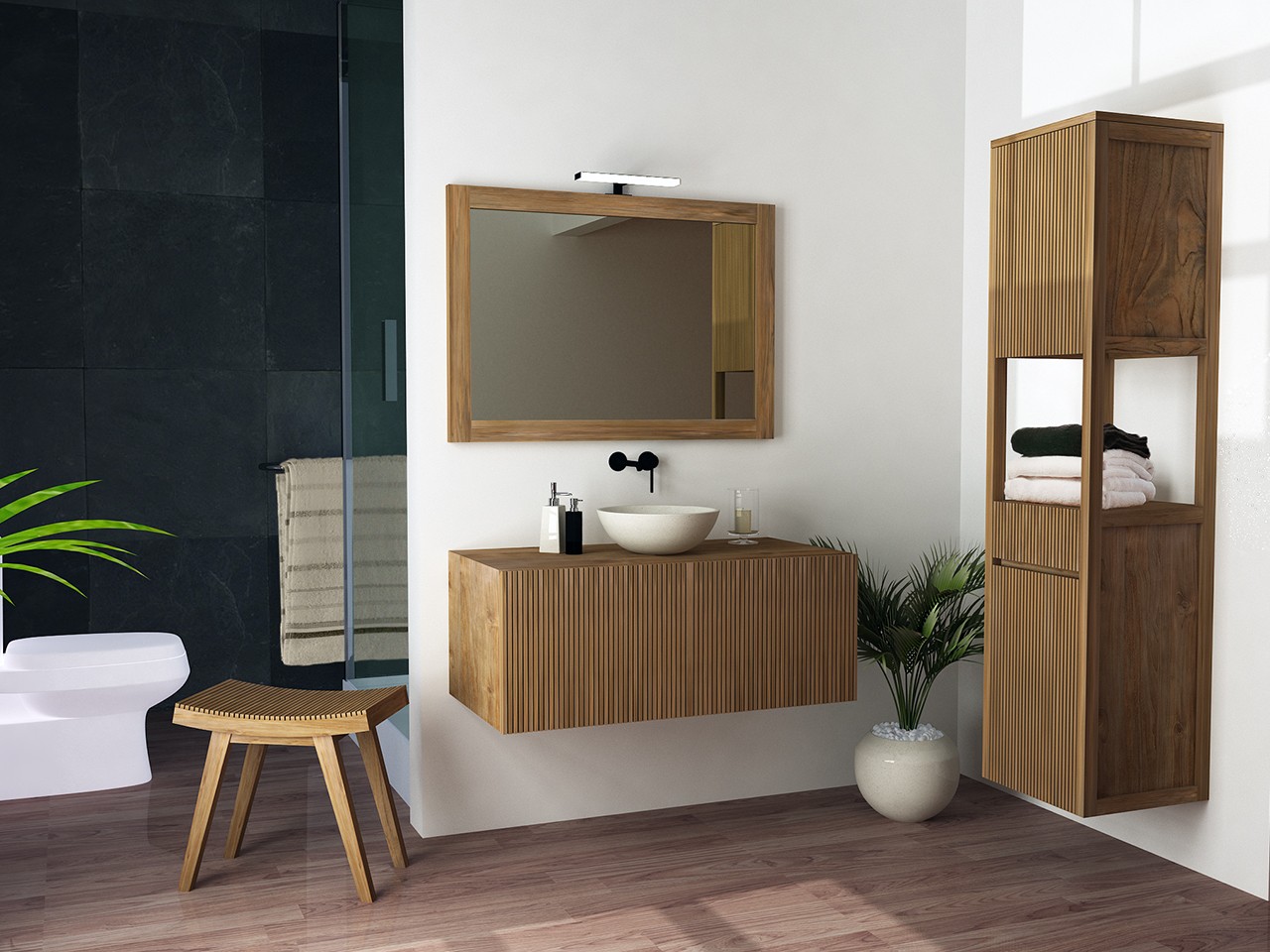 Miroir de salle de bains LOMBOK 100x70 cm avec cadre en Teck massif