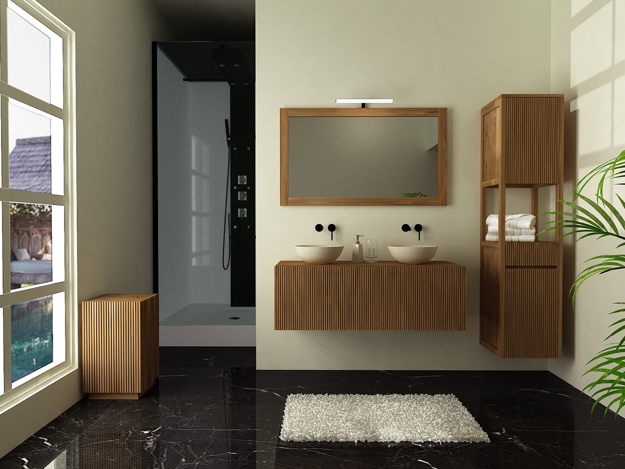 Miroir de salle de bains LOMBOK 120x70 cm avec cadre en Teck massif