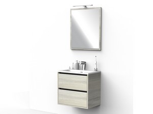 Mobile Bagno CAMPIGLIO 60/P39 cm 2 Cassetti Effetto Legno Grigio e Lavabo Unitop in Ceramica Bianco Lucido