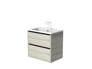 Mobile Bagno CAMPIGLIO 60/P39 cm 2 Cassetti Effetto Legno Grigio e Lavabo Unitop in Ceramica Bianco Lucido