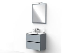 Mobile Bagno CAMPIGLIO 60/P39 cm 2 Cassetti Grigio Opaco e Lavabo Unitop in Ceramica Bianco Lucido