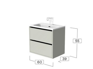 Mobile Bagno CAMPIGLIO 60/P39 cm 2 Cassetti Tortora Opaco e Lavabo Unitop in Ceramica Bianco Lucido