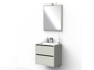 Mobile Bagno CAMPIGLIO 60/P39 cm 2 Cassetti Tortora Opaco e Lavabo Unitop in Ceramica Bianco Lucido