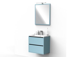 Mobile Bagno CAMPIGLIO 60/P39 cm 2 Cassetti Azzurro Opaco e Lavabo Unitop in Ceramica Bianco Lucido